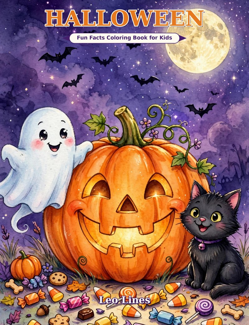 Cover of Halloween Fun Facts Coloring Book for Kids by Leo Lines
